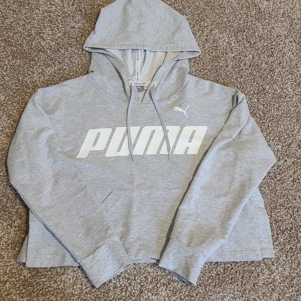 Puma women's hoodie, size XS and Grey with white.